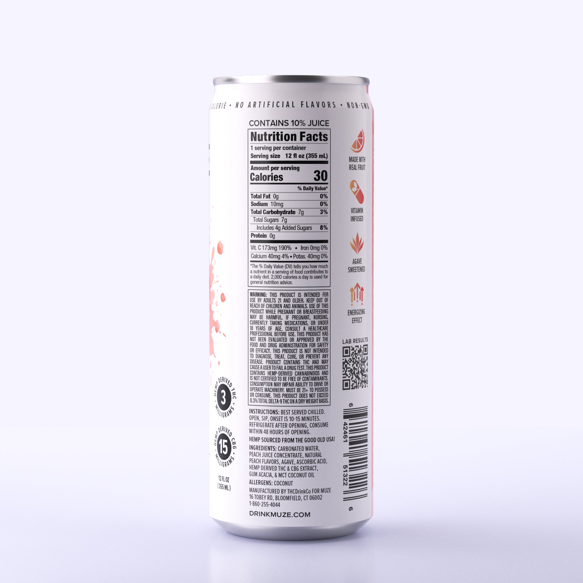 MUZE Peach Seltzer - 3, 5, & 10mg | 4 12 & 24 pack | Drink Muze